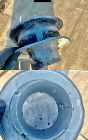 Before and after air duct cleaning showing heavy dust removal