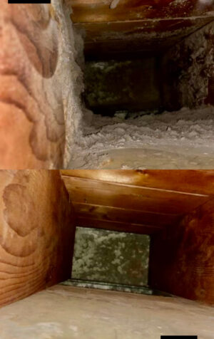 dust buildup inside an HVAC air duct
