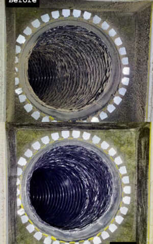 Air duct before and after cleaning