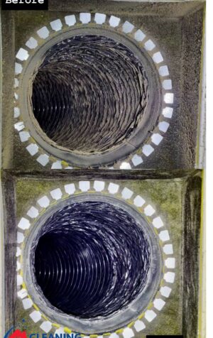 Air duct before and after cleaning