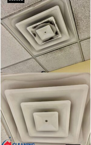 Dusty ceiling air vent in residential HVAC
