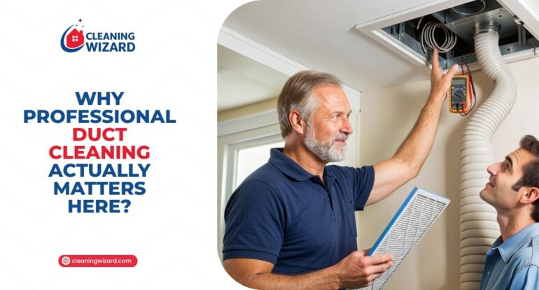 HVAC technician inspecting residential air duct system after home renovation before professional air duct cleaning in Chicago and Milwaukee.