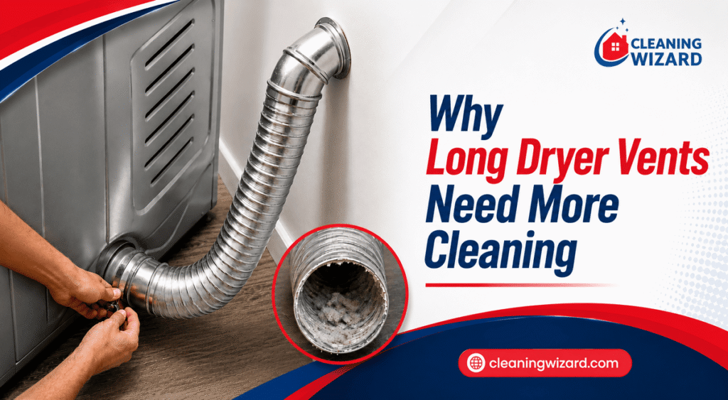  Long dryer vent with lint buildup and multiple bends requiring more frequent cleaning 