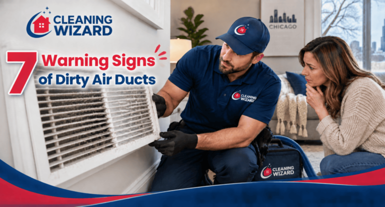 DIY vacuuming versus professional air duct cleaning — Cleaning Wizard technician cleaning ducts with professional rotary brush equipment for a complete clean 