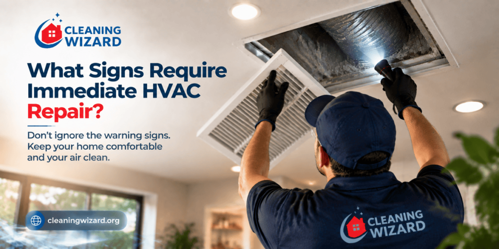 Technician inspecting a dust-filled ceiling air duct in a newly renovated home in chicago. 